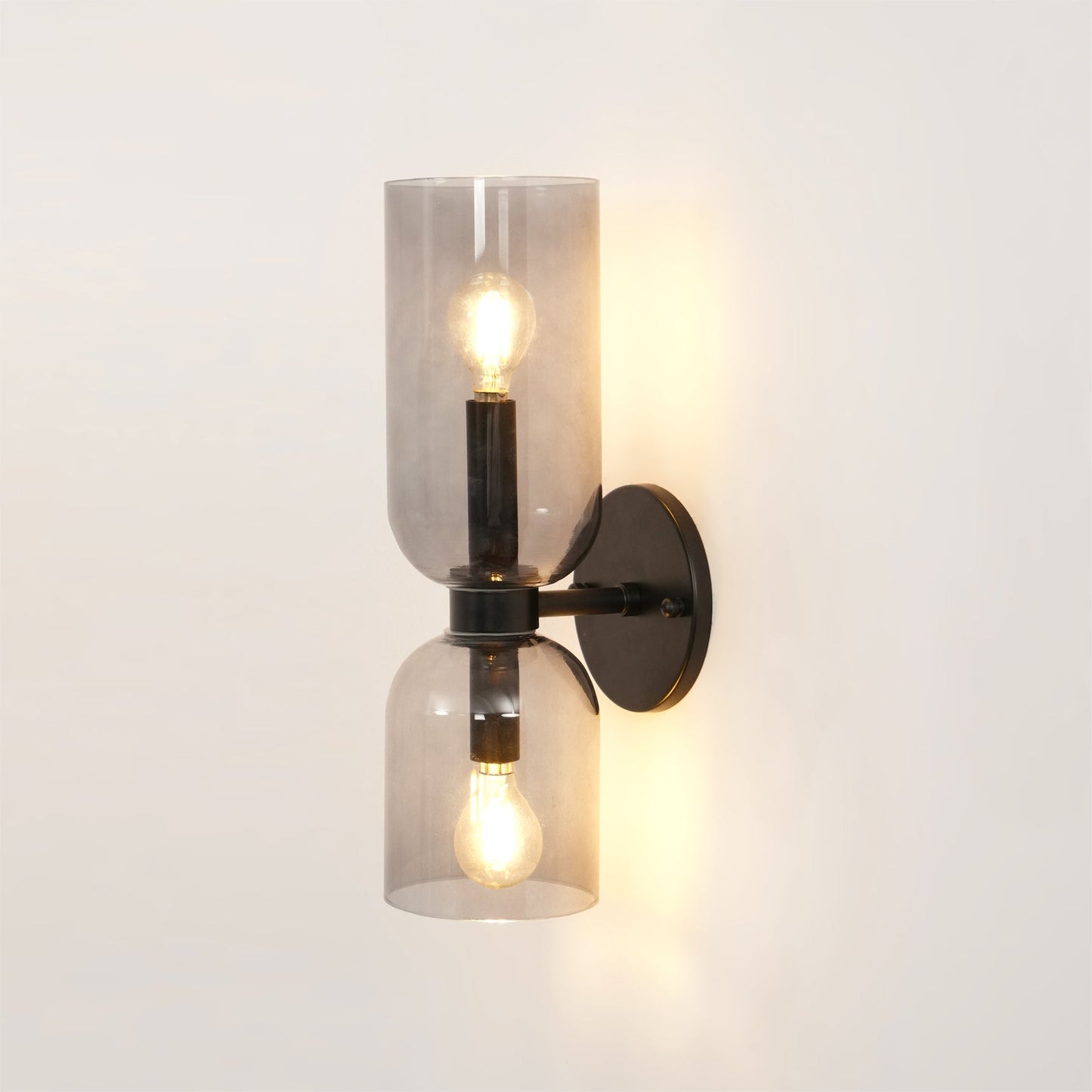 Opal Glass Wall Lamp With Warm Glow Modern Sconce Lighting ∅ 4.7″ x H 13.8″ Dia 12cm x H 35cm Matt black Smoke Grey NALANI