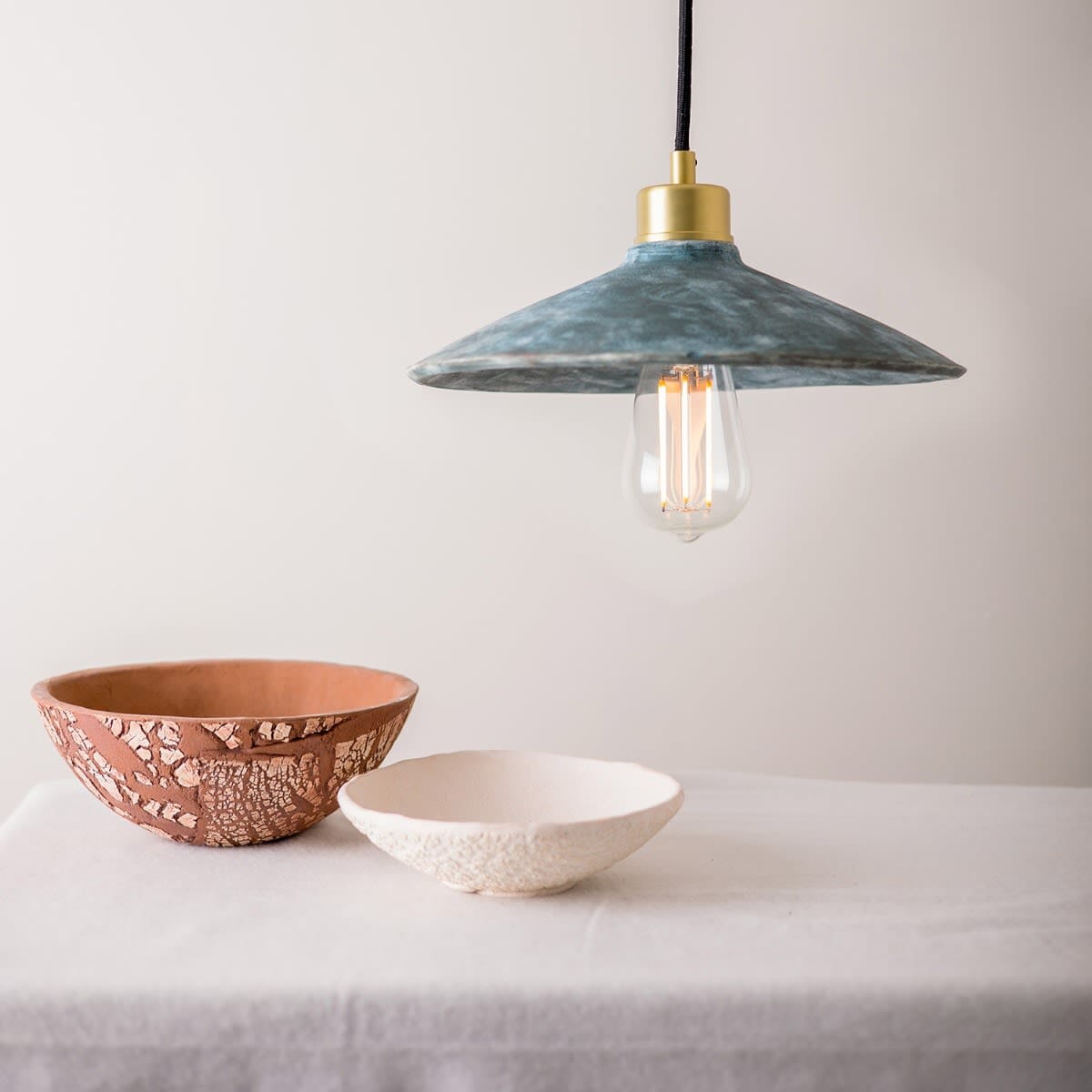 Organic Ceramic Pendant Light 28cm Blue Earth Edison Style Bulb Fixture Polished Brass NALANI