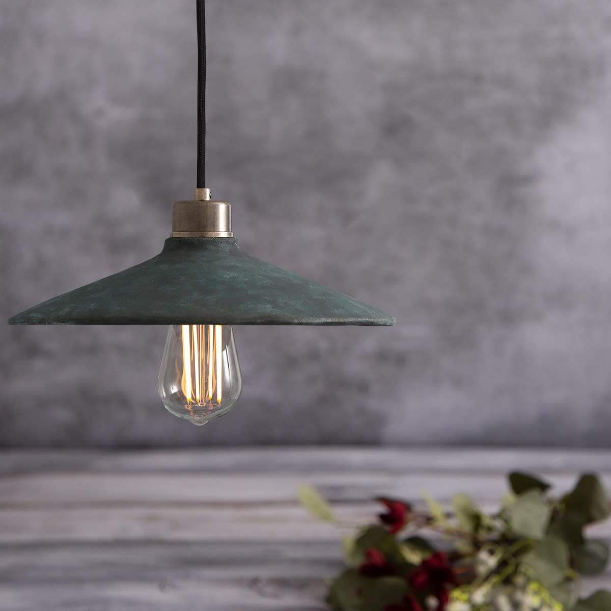 Organic Ceramic Pendant Light 28cm Blue Earth Edison Style Bulb Fixture Antique Silver NALANI