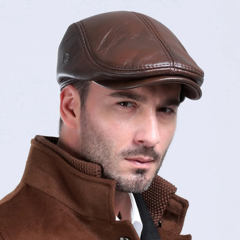 Outdoor Classic Leather Winter Hat For Men Beret Style NALANI