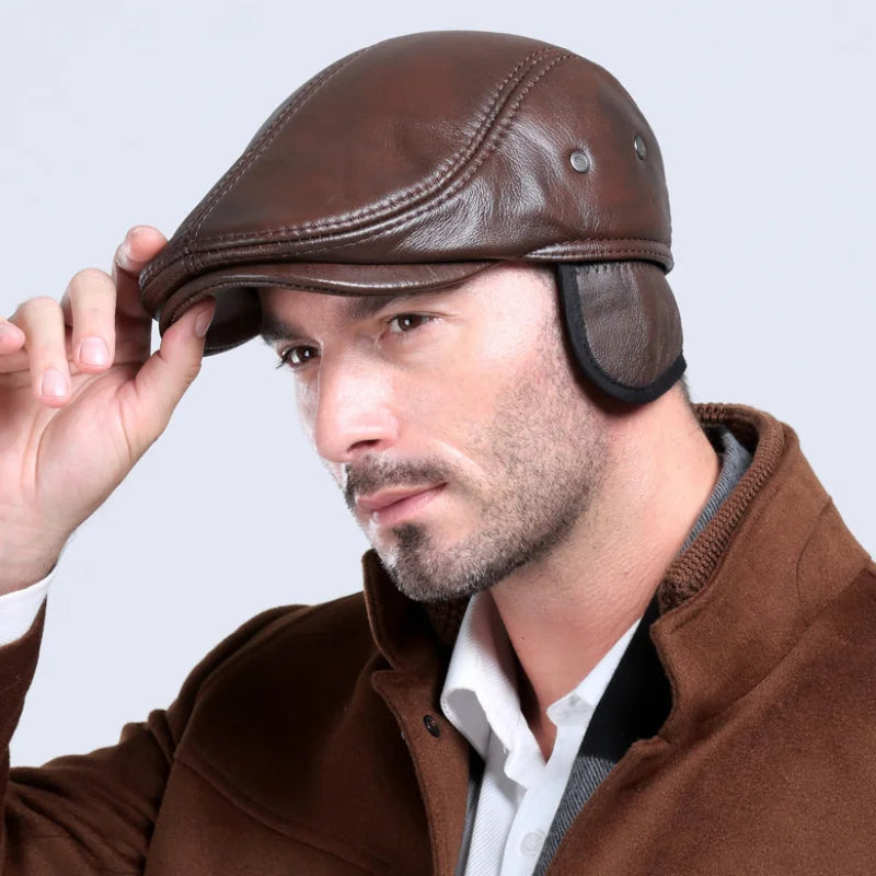 Outdoor Classic Leather Winter Hat For Men Beret Style NALANI