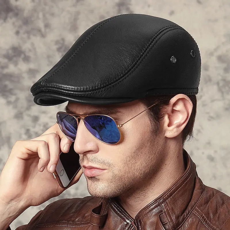 Outdoor Classic Leather Winter Hat For Men Beret Style NALANI