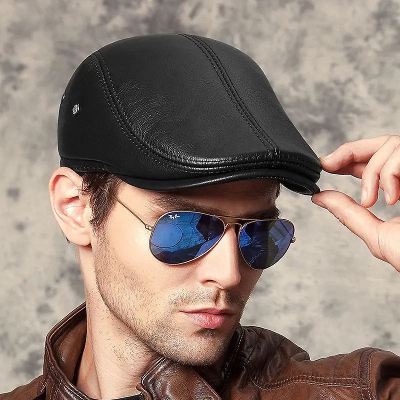 Outdoor Classic Leather Winter Hat For Men Beret Style NALANI