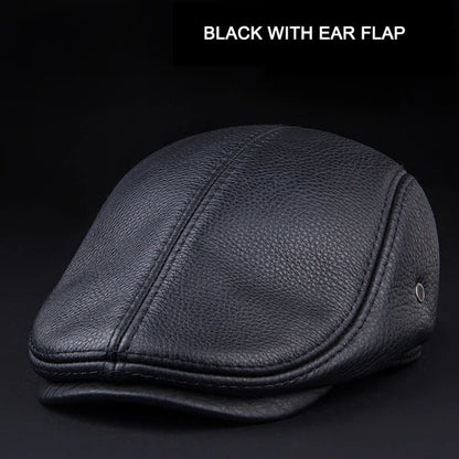 Outdoor Classic Leather Winter Hat For Men Beret Style Black NALANI