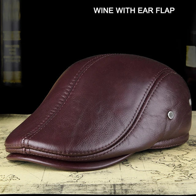 Outdoor Classic Leather Winter Hat For Men Beret Style Red NALANI