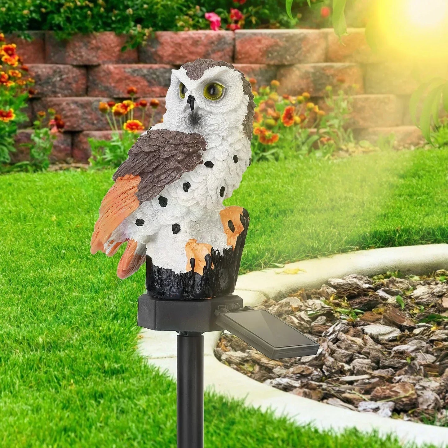 Owl Shaped Solar Garden Light With Decorative Pole Outdoor Brown NALANI