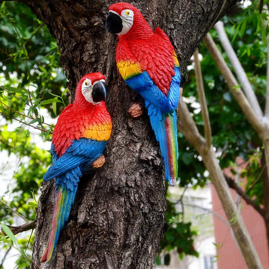 Parrot Wall Decoration Resin Sculpture for Garden and Home Red SEREIN