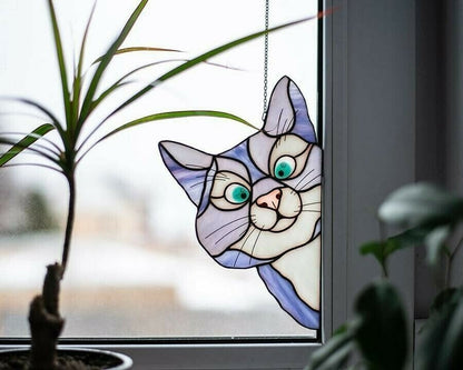 Peeking Cat Window Hanging Decor For Cozy Home Accent Purple NALANI