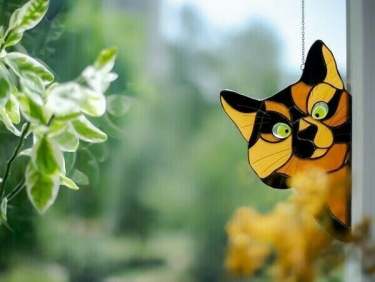 Peeking Cat Window Hanging Decor For Cozy Home Accent Yellow NALANI
