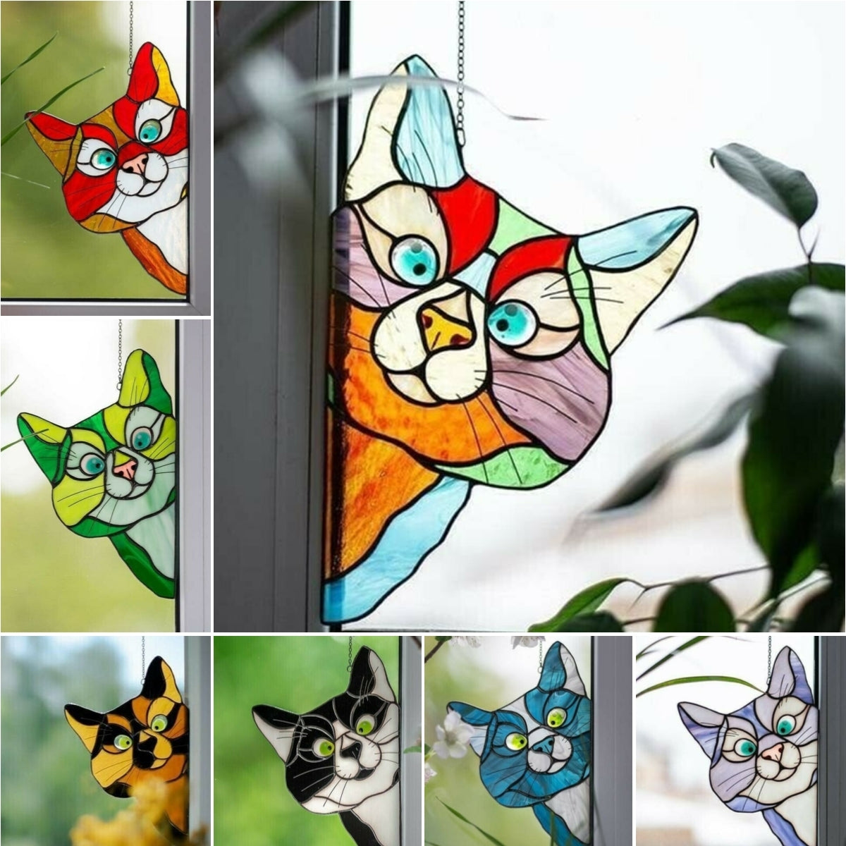 Peeking Cat Window Hanging Decor For Cozy Home Accent Multicolor NALANI