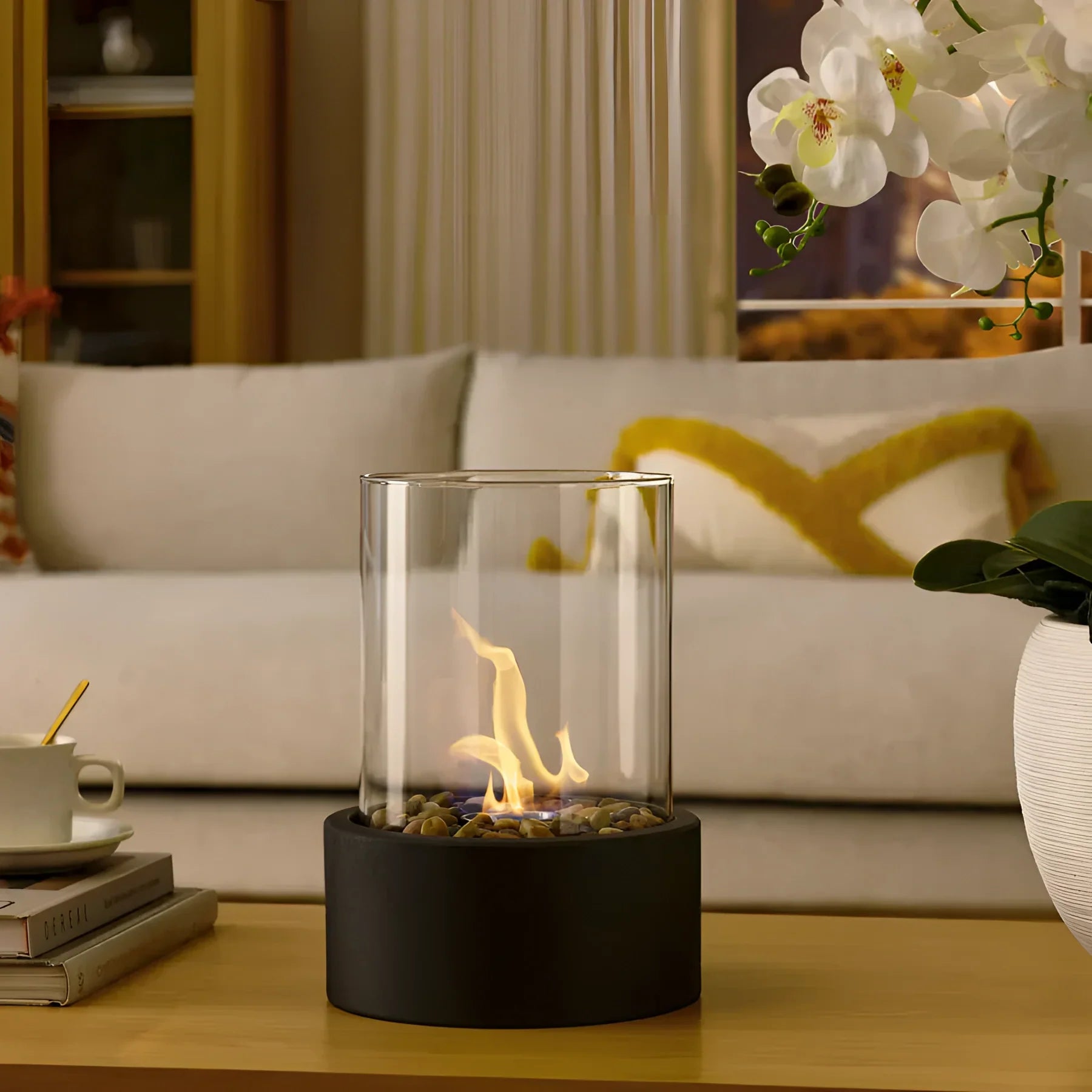 Portable Glass Ethanol Fireplace Indoor Outdoor Fire Pit NALANI