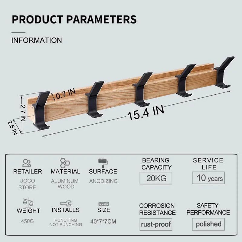 Portable Wall Coat Rack with Movable Hooks Scandinavian Design NaLani