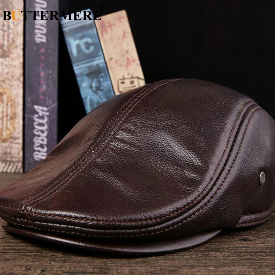 Premium Leather Vintage Beret Cap Duckbill With Ear Flaps NALANI