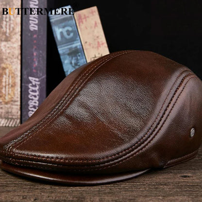 Premium Leather Vintage Beret Cap Duckbill With Ear Flaps NALANI