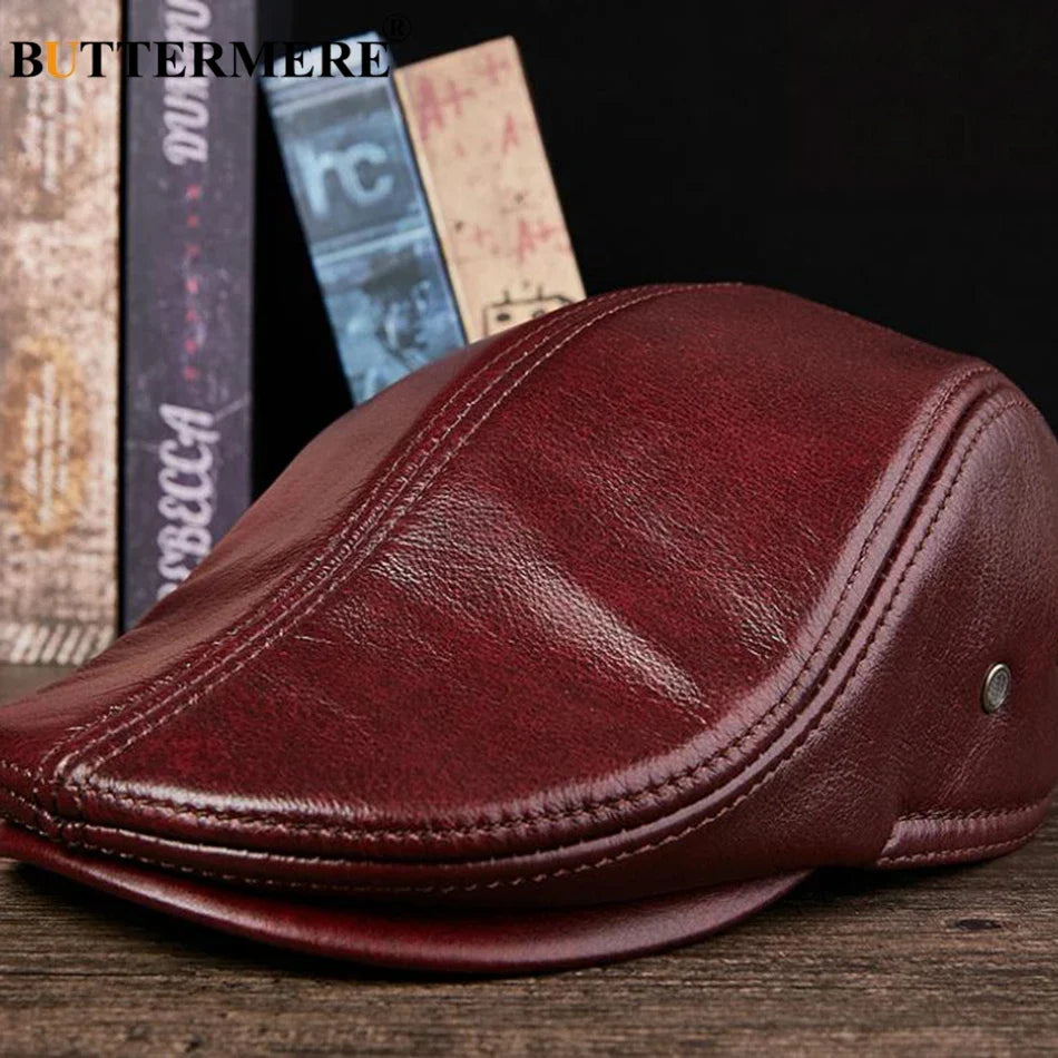 Premium Leather Vintage Beret Cap Duckbill With Ear Flaps NALANI