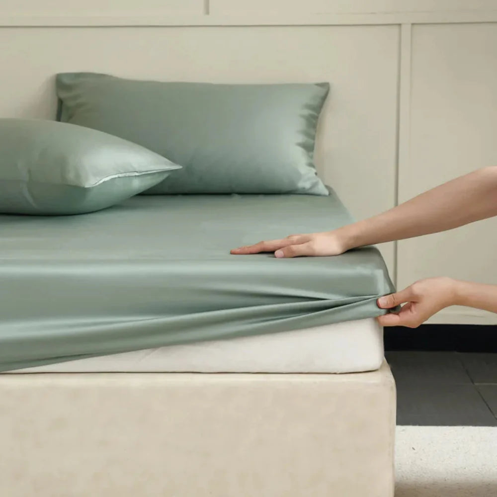 Premium Mulberry Silk Fitted Sheet Hypoallergenic Comfort Emerald green NALANI