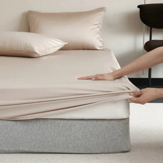 Premium Mulberry Silk Fitted Sheet Hypoallergenic Comfort Platinum Gold Light NALANI