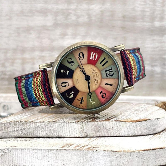 Rainbow Pattern Watch With Woven Band And Colorful Dial Blue NALANI