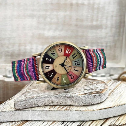Rainbow Pattern Watch With Woven Band And Colorful Dial Pink NALANI