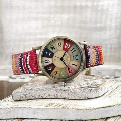 Rainbow Pattern Watch With Woven Band And Colorful Dial Rainbow NALANI