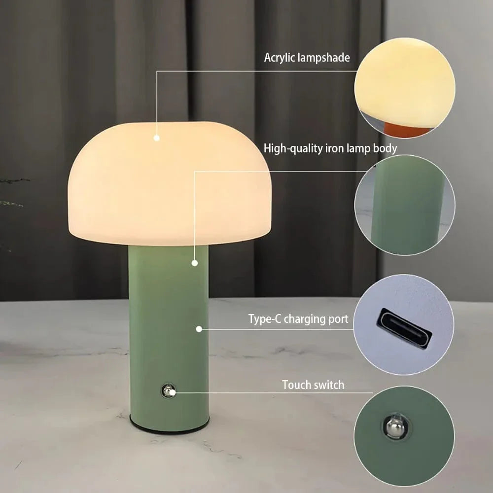 Rechargeable Mushroom LED Table Lamp With Ambient Glow NALANI