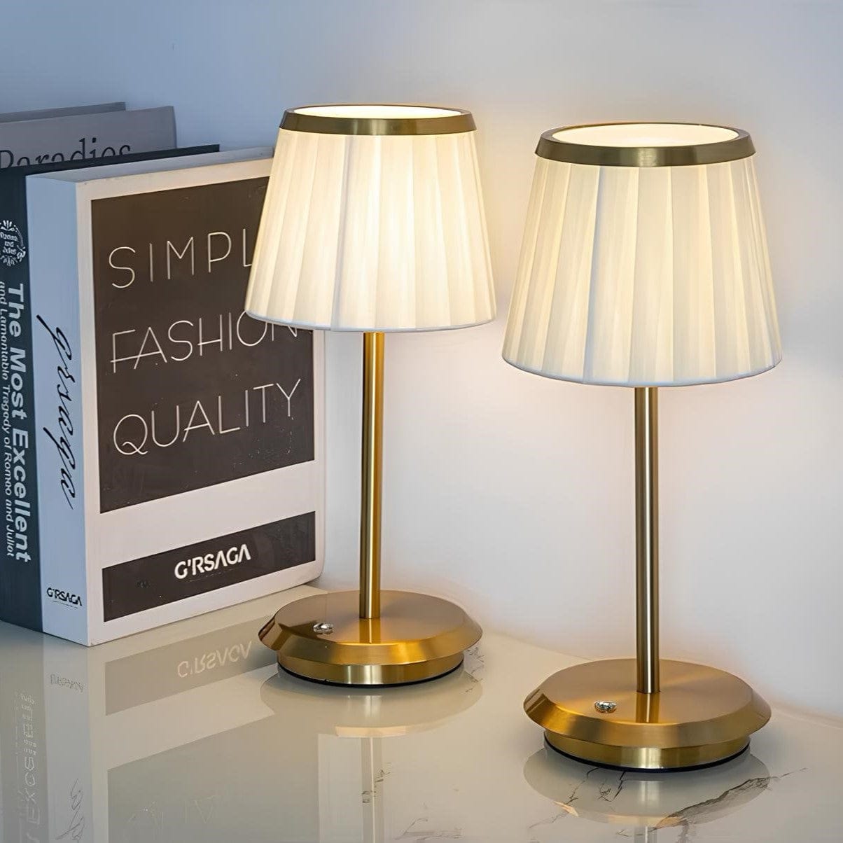 Rechargeable Pleated Shade Table Lamp With Ambient Lighting NALANI