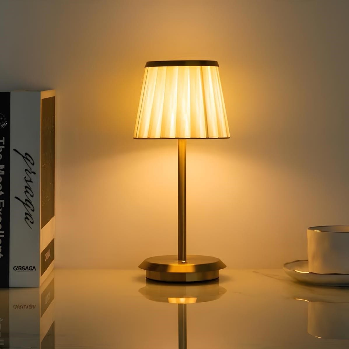 Rechargeable Pleated Shade Table Lamp With Ambient Lighting NALANI