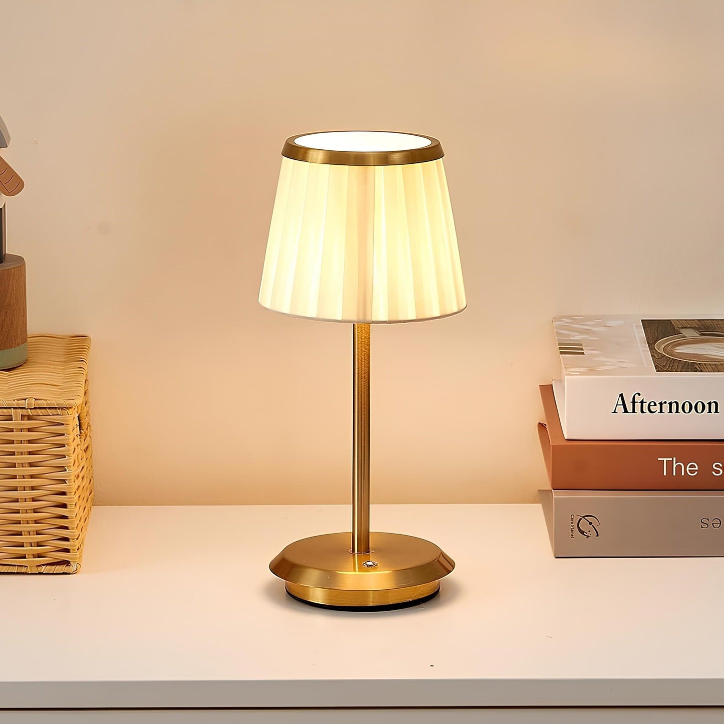 Rechargeable Pleated Shade Table Lamp With Ambient Lighting NALANI