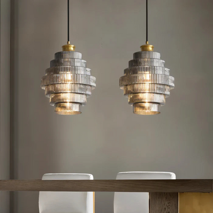 Retro Glass Pendant Light With Brass Finish For Living Room Grey NALANI