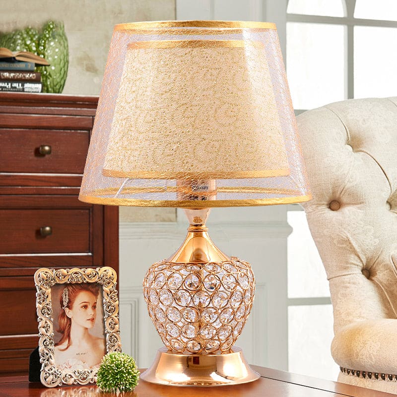 Retro Urn Shaped Bedside Lamp with Double Empire Shades Vintage Style Gold NALANI