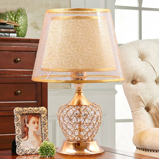 Retro Urn Shaped Bedside Lamp with Double Empire Shades Vintage Style Gold NALANI