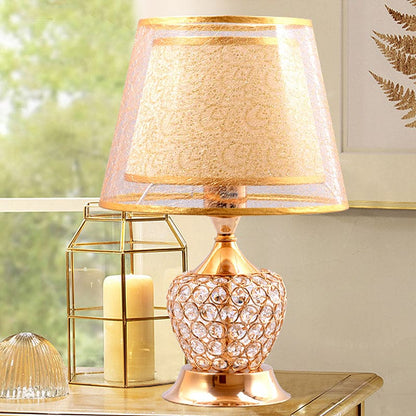 Retro Urn Shaped Bedside Lamp with Double Empire Shades Vintage Style NALANI