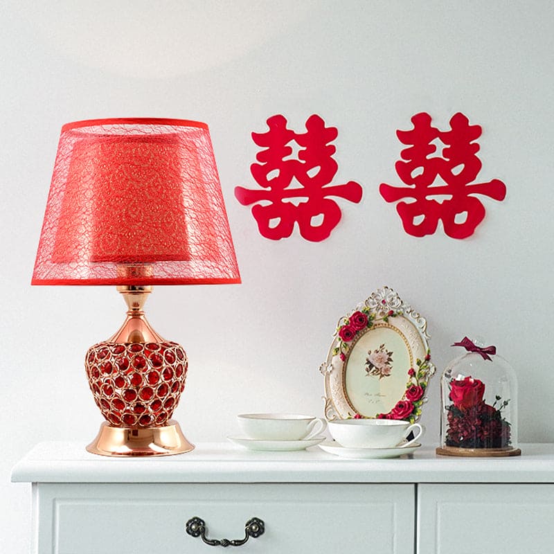 Retro Urn Shaped Bedside Lamp with Double Empire Shades Vintage Style Red NALANI