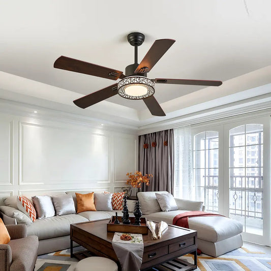 Reversible 52 Inch Ceiling Fan with Wood Finish and Dimmable Light NaLani