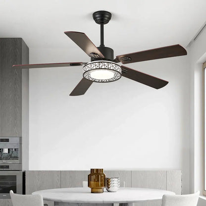 Reversible 52 Inch Ceiling Fan with Wood Finish and Dimmable Light NaLani