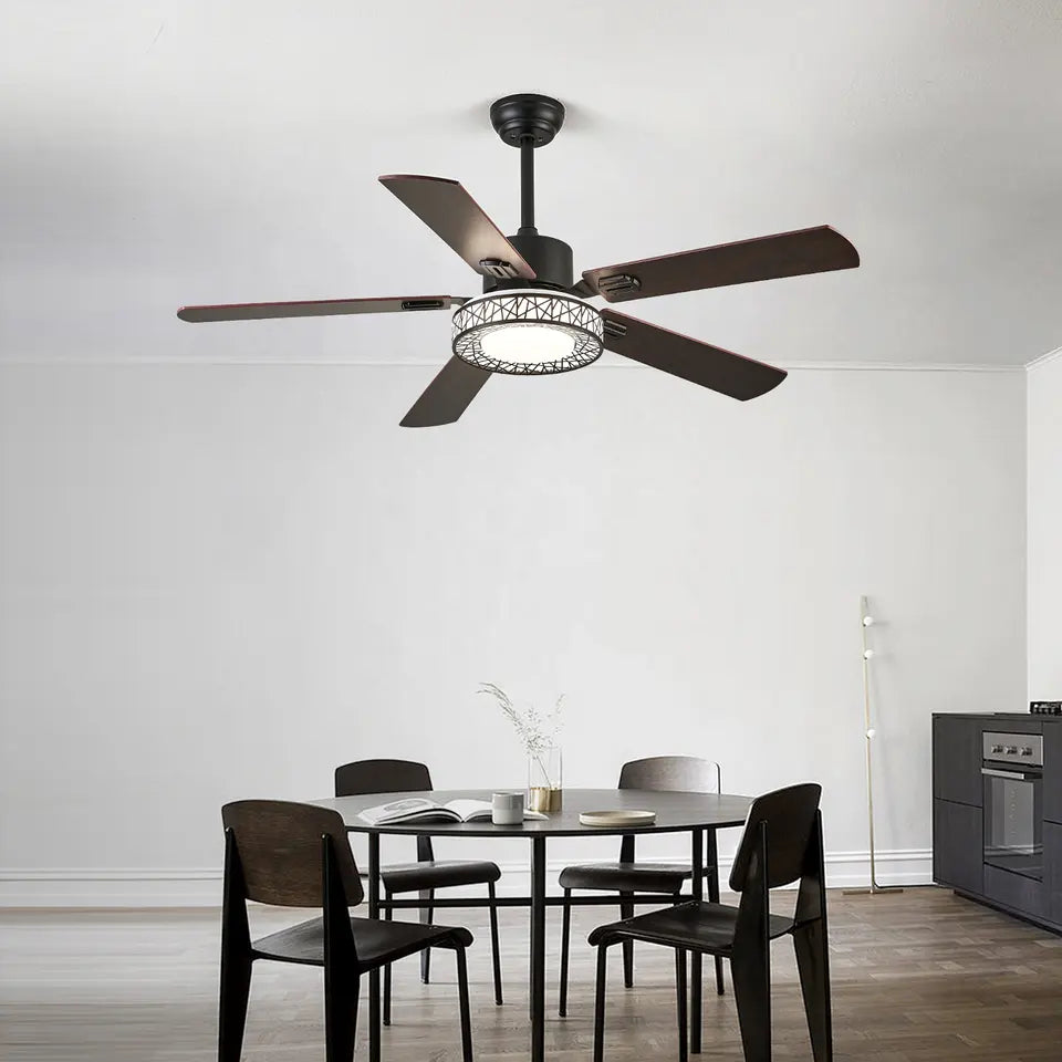 Reversible 52 Inch Ceiling Fan with Wood Finish and Dimmable Light NaLani