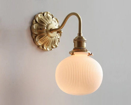Ribbed Ceramic Ball Wall Light With Brushed Brass Flower Default Title NALANI