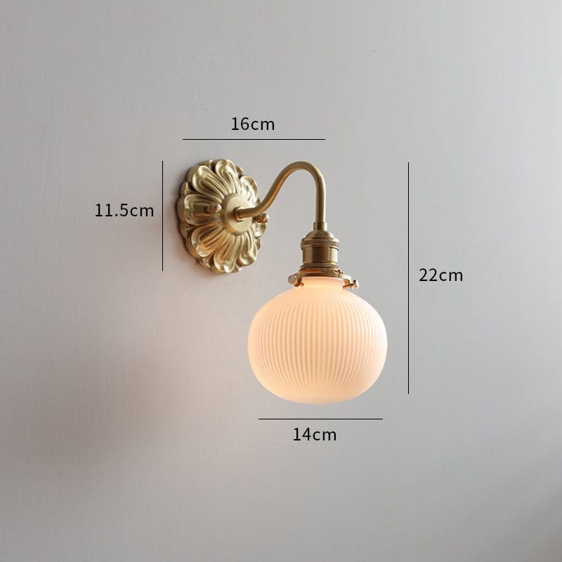 Ribbed Ceramic Ball Wall Light With Brushed Brass Flower NALANI