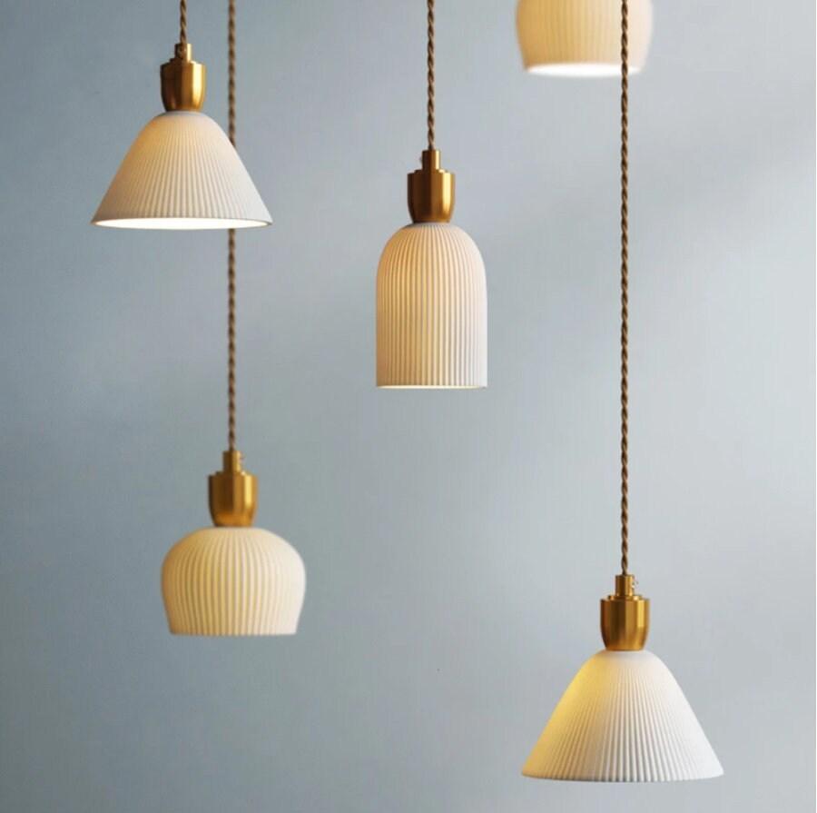 Ribbed Ceramic Pendant LED Light in Art Deco Style - Bulb Included NALANI