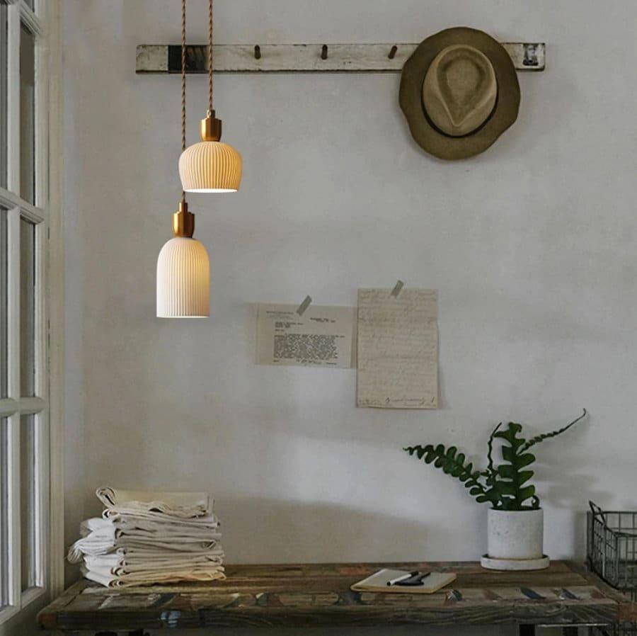 Ribbed Ceramic Pendant LED Light in Art Deco Style - Bulb Included NALANI
