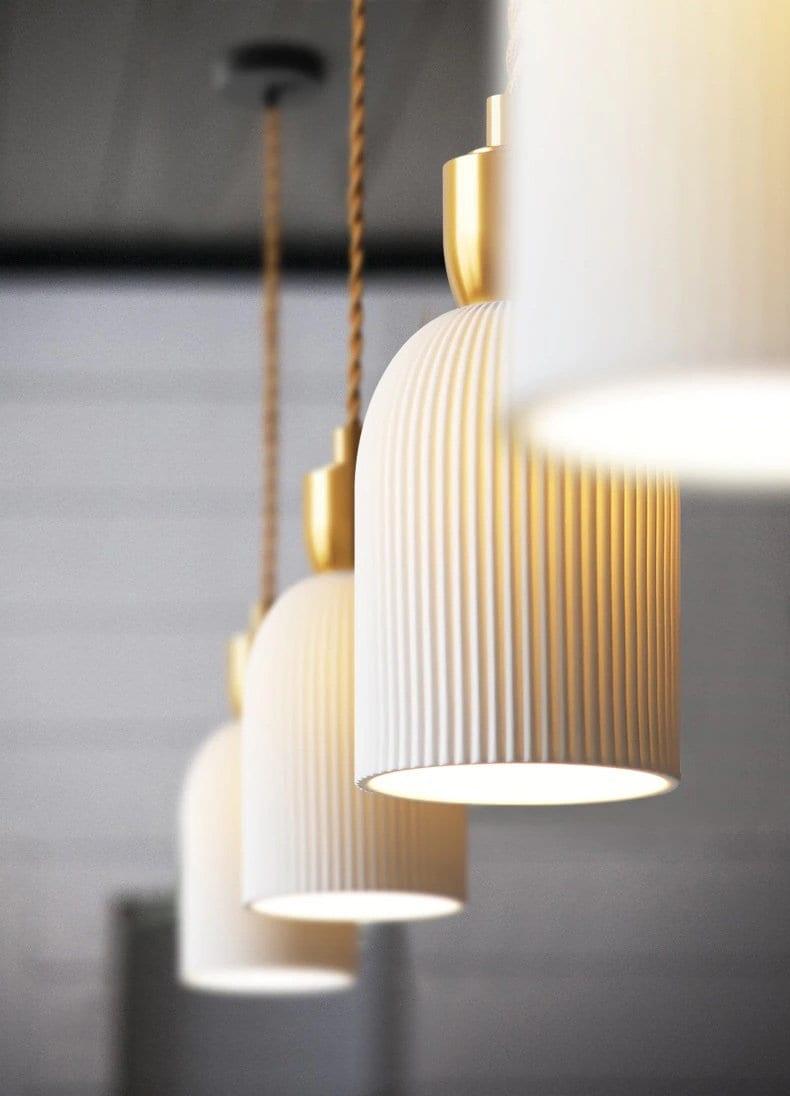 Ribbed Ceramic Pendant LED Light in Art Deco Style - Bulb Included NALANI