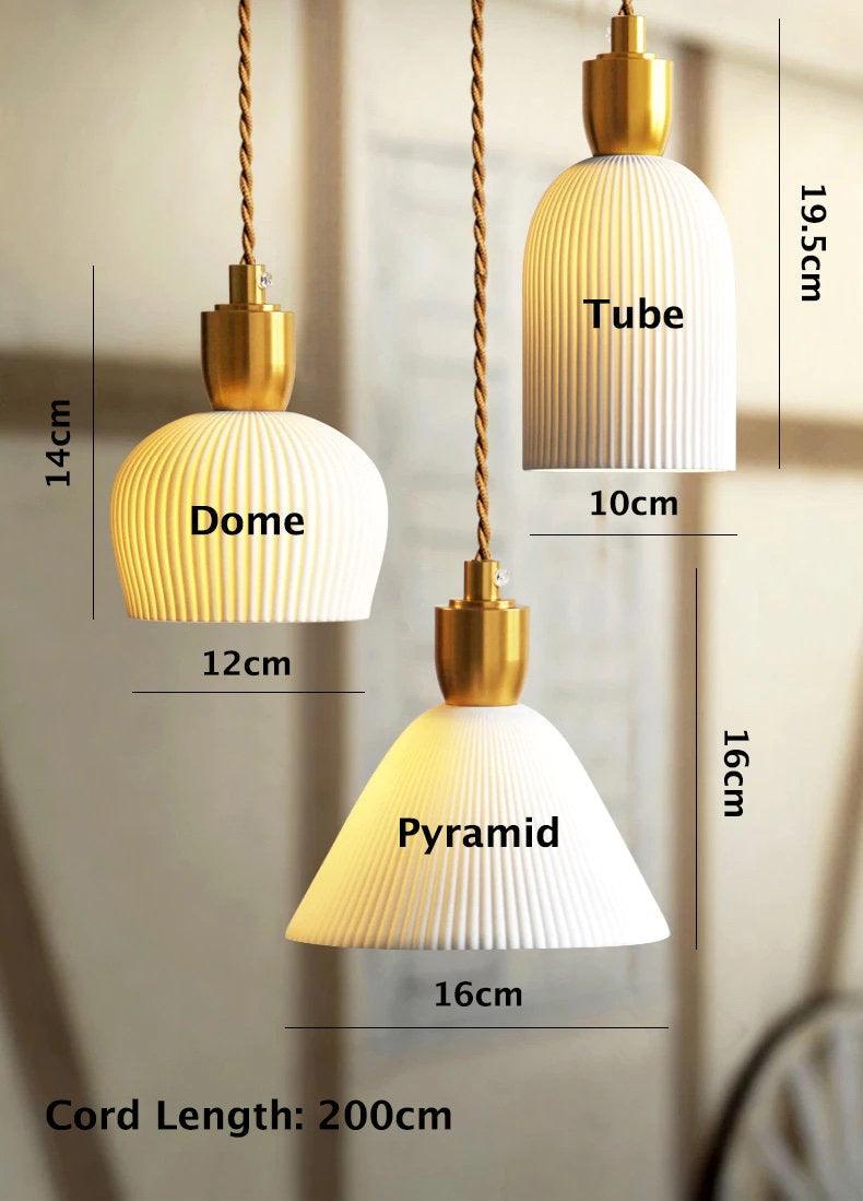 Ribbed Ceramic Pendant LED Light in Art Deco Style - Bulb Included Tube NALANI