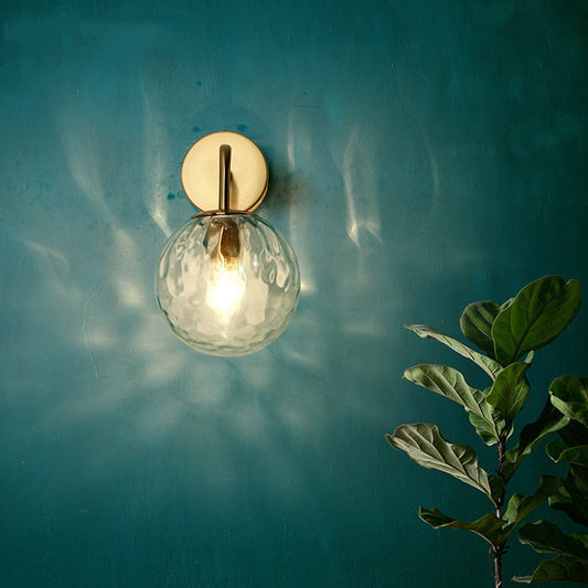 Rippled Glass Sphere Wall Lamp Modern Gold Sconce With Arm NALANI