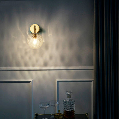 Rippled Glass Sphere Wall Lamp Modern Gold Sconce With Arm NALANI