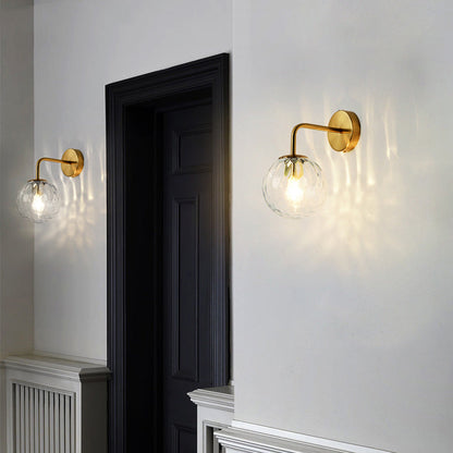 Rippled Glass Sphere Wall Lamp Modern Gold Sconce With Arm NALANI