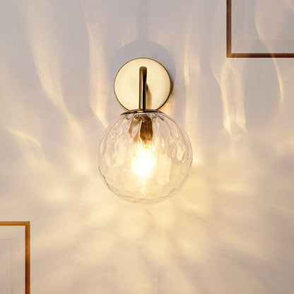 Rippled Glass Sphere Wall Lamp Modern Gold Sconce With Arm Gold NALANI