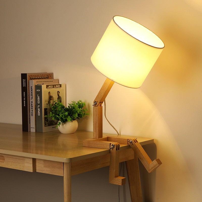 Robot Shaped Wooden Table Lamp For Creative Home Lighting 3 Colour Light NALANI