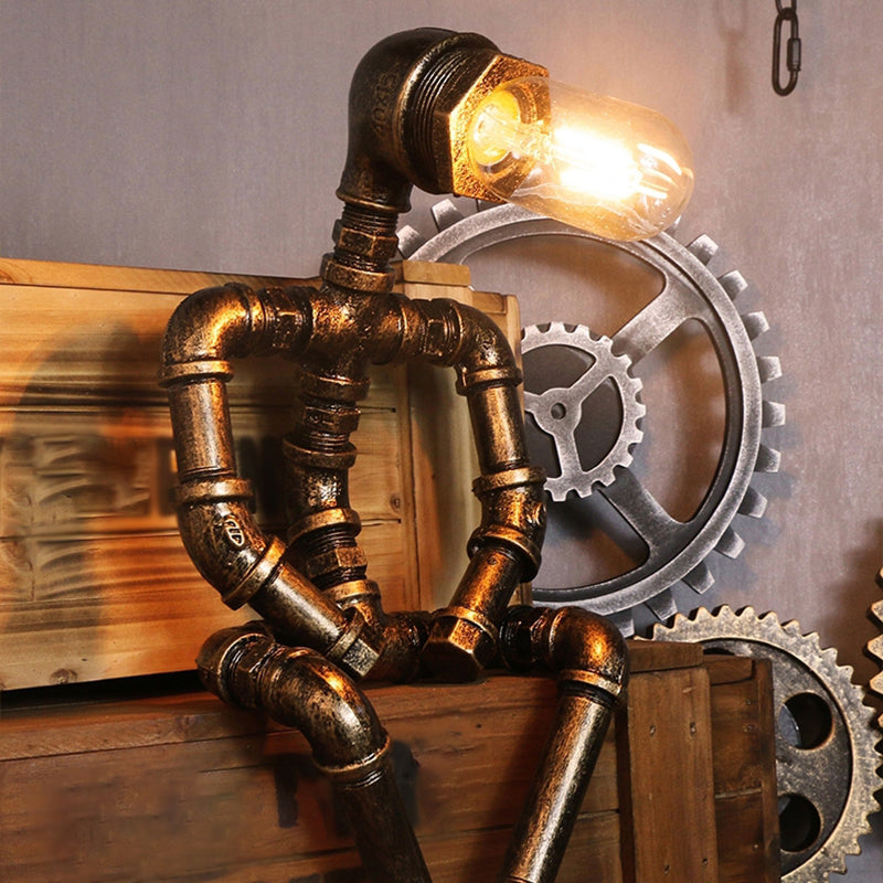 Robot Style Bedroom Lamp With Storage LED Night Light Brass B NALANI