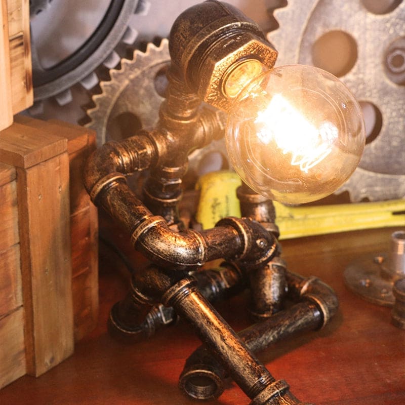 Robot Style Bedroom Lamp With Storage LED Night Light Brass C NALANI