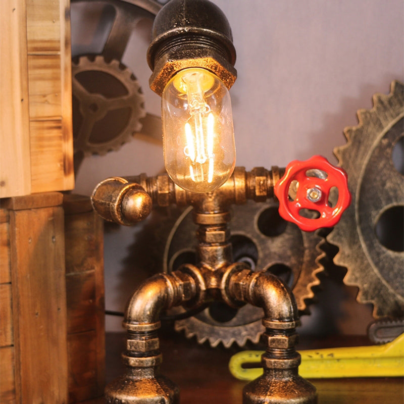 Robot Style Bedroom Lamp With Storage LED Night Light Brass D NALANI